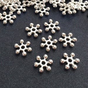 100 Snowflake Bead Spacers SilverTone - Silver Snowflake Bead Spacer, Snowflake Spacer, Silver Snowflake