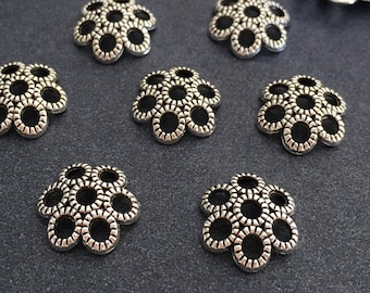 11 mm Antique Silver Bead Caps 25 pcs, Tibetan silver caps 13 mm, Jewelry Making Suppplies Bead Caps