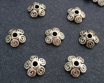 Antique Silver Bead Caps 25 pcs, Tibetan silver caps 8 mm, Jewelry Making Suppplies Bead Caps