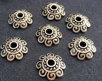 Bead Caps Antique Silver 25 pcs, Tibetan silver caps 10 mm, Jewelry Making Suppplies Bead Caps