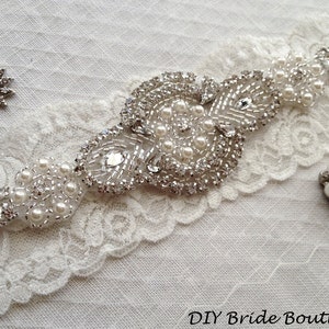 Rhinestone applique, crystal applique, pearl applique, wedding applique, beaded patch for DIY wedding sash, bridal accessories