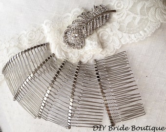 10 Silver Metal Hair Combs 1 7/8" (4 cm)