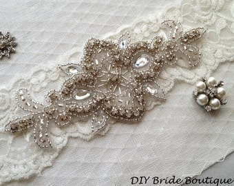 Rhinestone applique, ART DECO couture crystal applique, wedding applique,  beaded patch for DIY wedding sash, bridal accessories