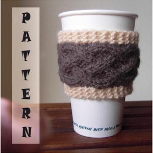 Knitted Cup Cozy Pattern - Cable knitted Cup Sleeve PDF instant Downlod