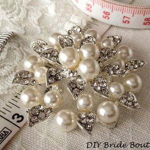 Large Pearl Brooch Rhinestone Crystal Brooch Wedding Broach for DIY Wedding Projects, Brooch Bouquet Bridal Sash Pin Wedding Cake Decor image 4