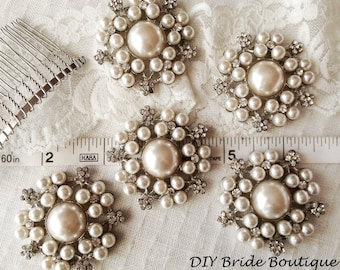 10 Pearl Brooches Wedding Brooch Rhinestone Brooch Bridal Brooch Crystal Brooch Large Pearl Brooch