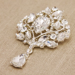 Silver Rhinestone Brooch Crystal Brooch, Wedding Brooch, Bridal Sash Pin, Rhinestone Broach