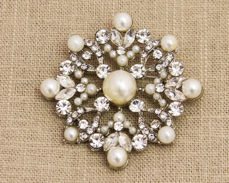 Wedding Pearl Brooch Large Rhinestone Brooch Statement Brooch Etsy UK