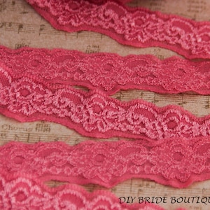Stretch lace 1 1/4&quot; HOT PINK elastic lace 2 yards Stretch lace trim
