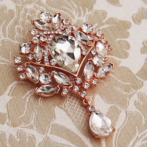 Rose Gold Brooch Rhinestone Brooch Crystal Brooch, Rose Gold Wedding Brooch, Bridal Sash Pin, Rose Gold Rhinestone Broach