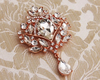 Rose Gold Brooch Rhinestone Brooch Crystal Brooch, Rose Gold Wedding Brooch, Bridal Sash Pin, Rose Gold Rhinestone Broach