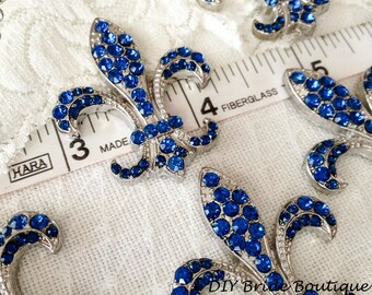 Fleur De Lis 5 rhinestone brooches pin BLUE crystal brooch broach for DIY wedding projects, brooch bouquet, bridal sash, invitations