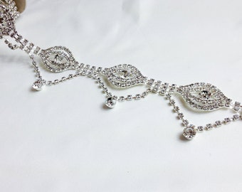 12" Crystal rhinestone chain trim, cake decoration rhinestone trim, cup-chain trim, pearl trim,  DIY wedding sash, headband