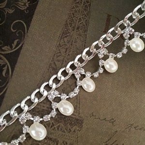 12&quot; Rhinestone Trim, Rhinestone Chain, Rhinestone Trimming, Crystal Trim, Pearl Trim, Wedding Cake Decoration, Bridal Sash - By the FOOT