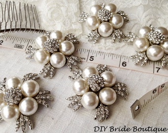 5 Rhinestone Brooches,  Ivory pearl brooch pin for DIY wedding projects, brooch bouquet, bridal sash, invitations