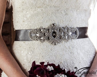 Art Deco Rhinestone applique,  Great Gatsby crystal applique, wedding applique,  beaded patch for DIY wedding sash, bridal accessories