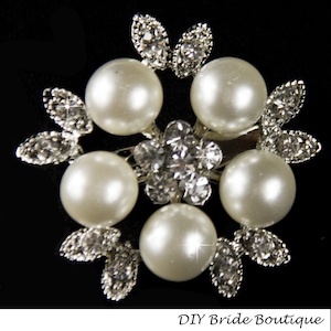 Pearl Brooch pin, Rhinestone and Pearl Brooch, Crystal and Pearl Brooch, Pearl Broach, Wedding Broaches, DIY Brooch Bouquet Supplies