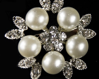 Pearl Brooch pin, Rhinestone and Pearl Brooch, Crystal and Pearl Brooch, Pearl Broach, Wedding Broaches, DIY Brooch Bouquet Supplies