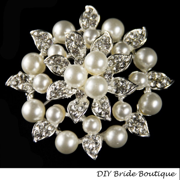 Large Pearl Brooch Rhinestone Crystal Brooch Wedding Broach for DIY Wedding Projects, Brooch Bouquet Bridal Sash Pin Wedding Cake Decor