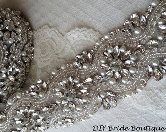 Rhinestone applique, rhinestone trim, bridal sash, wedding sash, DIY bridal sash, Crystal applique