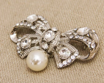 Bow Wedding Brooch Rhinestone Brooch Bridal Brooch Crystal Brooch Pearl Brooch Crystal Pearl Brooch