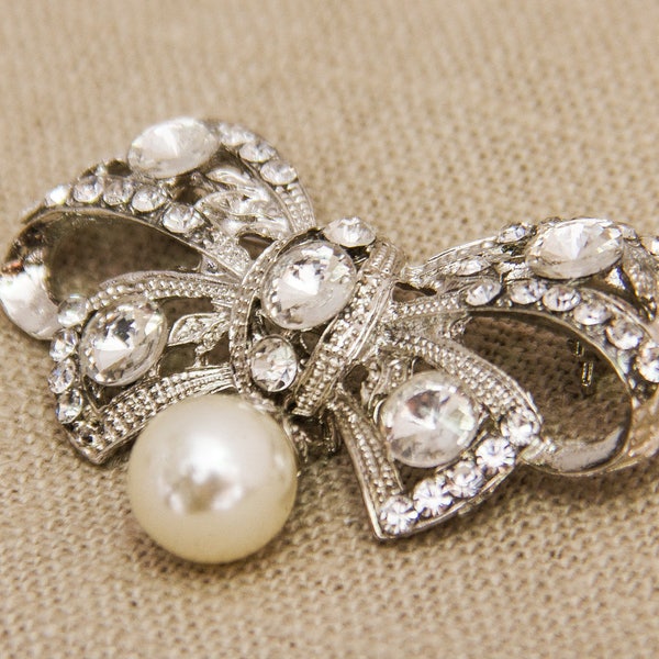 Bow Wedding Brooch Rhinestone Brooch Bridal Brooch Crystal Brooch Pearl Brooch Crystal Pearl Brooch