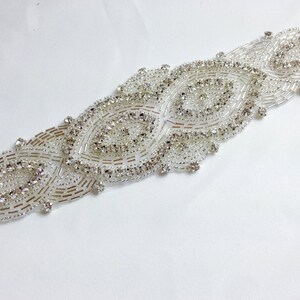 Crystal applique, rhinestone applique, wedding applique, beaded crystal patch, DIY wedding sash, headband, headpiece