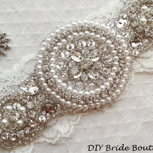 Rhinestone applique, ART DECO crystal applique, wedding applique, beaded patch for DIY wedding sash, bridal accessories image 1