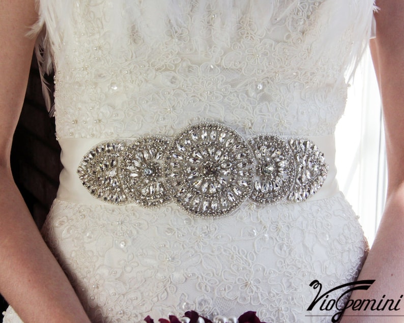 Crystal applique, rhinestone applique, wedding applique, beaded crystal patch, DIY wedding sash, headband, headpiece image 4