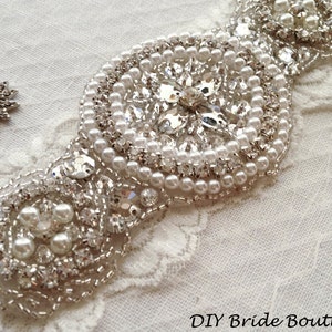 Rhinestone applique, ART DECO crystal applique, wedding applique, beaded patch for DIY wedding sash, bridal accessories image 2