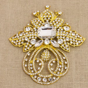 Gold Wedding Brooch Large Rhinestone Brooch Golden Statement Brooch Wedding Brooch Crystal Brooch Rhinestone Broach Bridal Brooch