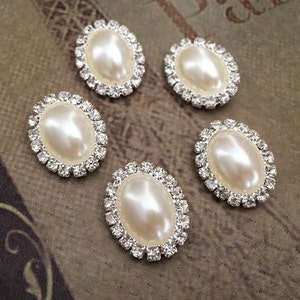 5 Rhinestone buttons, 1/2&quot; pearl button, crystal button, ivory pearl embellishment, pearl wedding supplies
