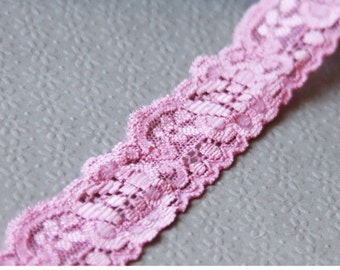 Pink stretch lace, Elastic lace, Pink lace, headbands lace, pink lace trim