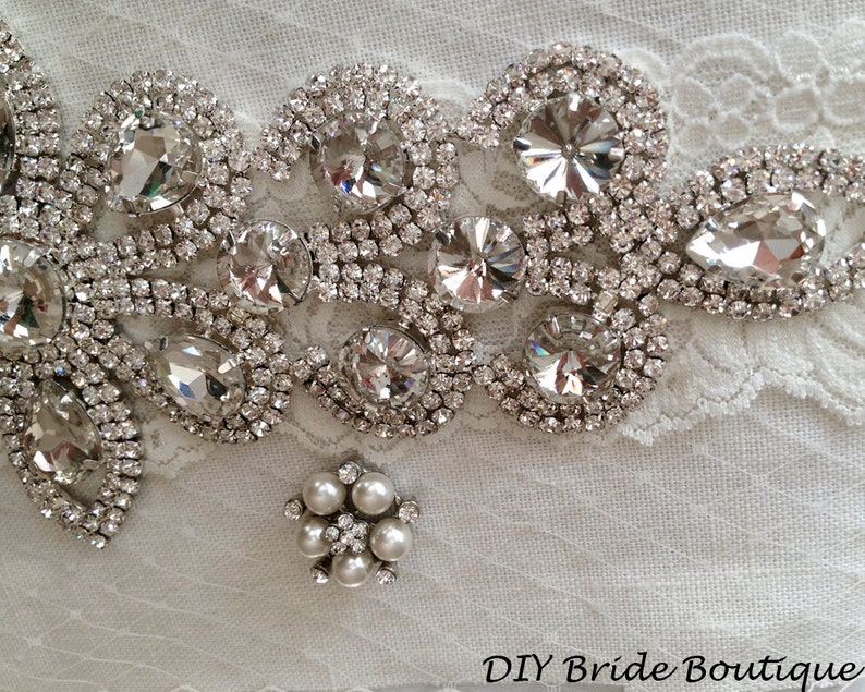 Art Deco Rhinestone applique, Great Gatsby crystal applique, 1920s wedding sash applique, beaded patch for DIY wedding sash image 3