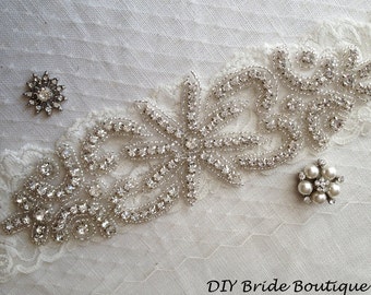 Rhinestone applique, crystal applique, wedding applique,  beaded patch for DIY wedding sash, bridal accessories