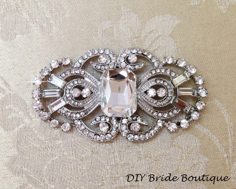 Art Deco Rhinestone Brooch, Wedding Crystal Brooch, Art Deco Wedding Brooch, Great Gatsby Brooch image 2
