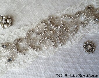 Rhinestone applique,  couture crystal applique, wedding applique,  beaded patch for DIY wedding sash, bridal accessories