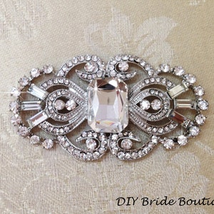 Art Deco Rhinestone Brooch Crystal Brooch, Great Gatsby Wedding Brooch, Bridal Sash Pin, Rhinestone Broach image 2