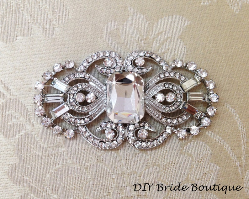 Art Deco Rhinestone Brooch Crystal Brooch, Great Gatsby Wedding Brooch, Bridal Sash Pin, Rhinestone Broach imagem 2