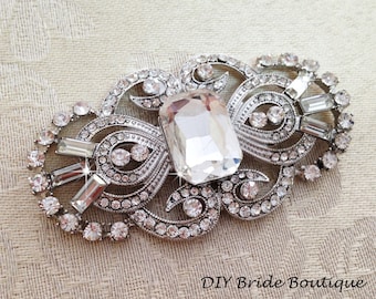 Art Deco Rhinestone Brooch Crystal Brooch, Great Gatsby Wedding Brooch, Bridal Sash Pin, Rhinestone Broach