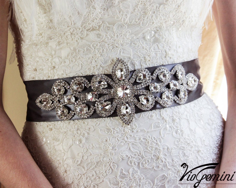 Art Deco Rhinestone applique, Great Gatsby crystal applique, 1920s wedding sash applique, beaded patch for DIY wedding sash image 1