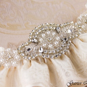 Strassapplikationen, Hochzeit, Perlen Kristall Patch, DIY Hochzeit Schärpe, Perlen Silber Motiv Bild 3