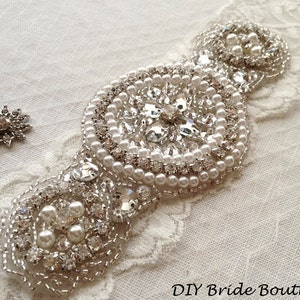 Rhinestone applique, ART DECO crystal applique, wedding applique, beaded patch for DIY wedding sash, bridal accessories image 3