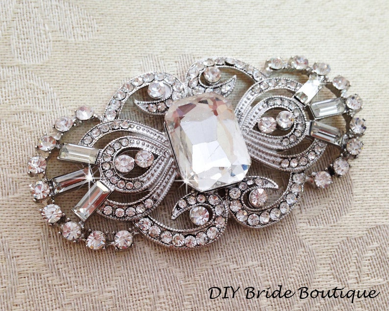 Art Deco Rhinestone Brooch, Wedding Crystal Brooch, Art Deco Wedding Brooch, Great Gatsby Brooch image 1