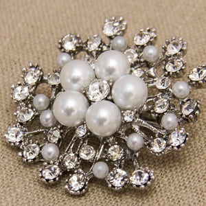 Pearl Rhinestone Brooch Crystal Brooch, Starburst Wedding Brooch, Bridal Sash Pin, Rhinestone Broach, Wedding Jewelry
