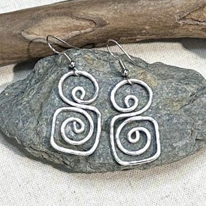 Handmade Aluminum Wire Spiral and Square Earrings – Lightweight & Hypoallergenic