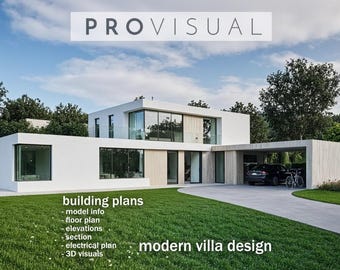 VILLA BUILDING PLANS, 2 story architectural house plan digital drawing, modern luxury house design blueprint, 3D model digital drawing