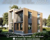 small Home Design, Luxury Two Story house Plan, Modern Residential Layout, CAD Blueprint, Architectural 3D Digital Download Building Design