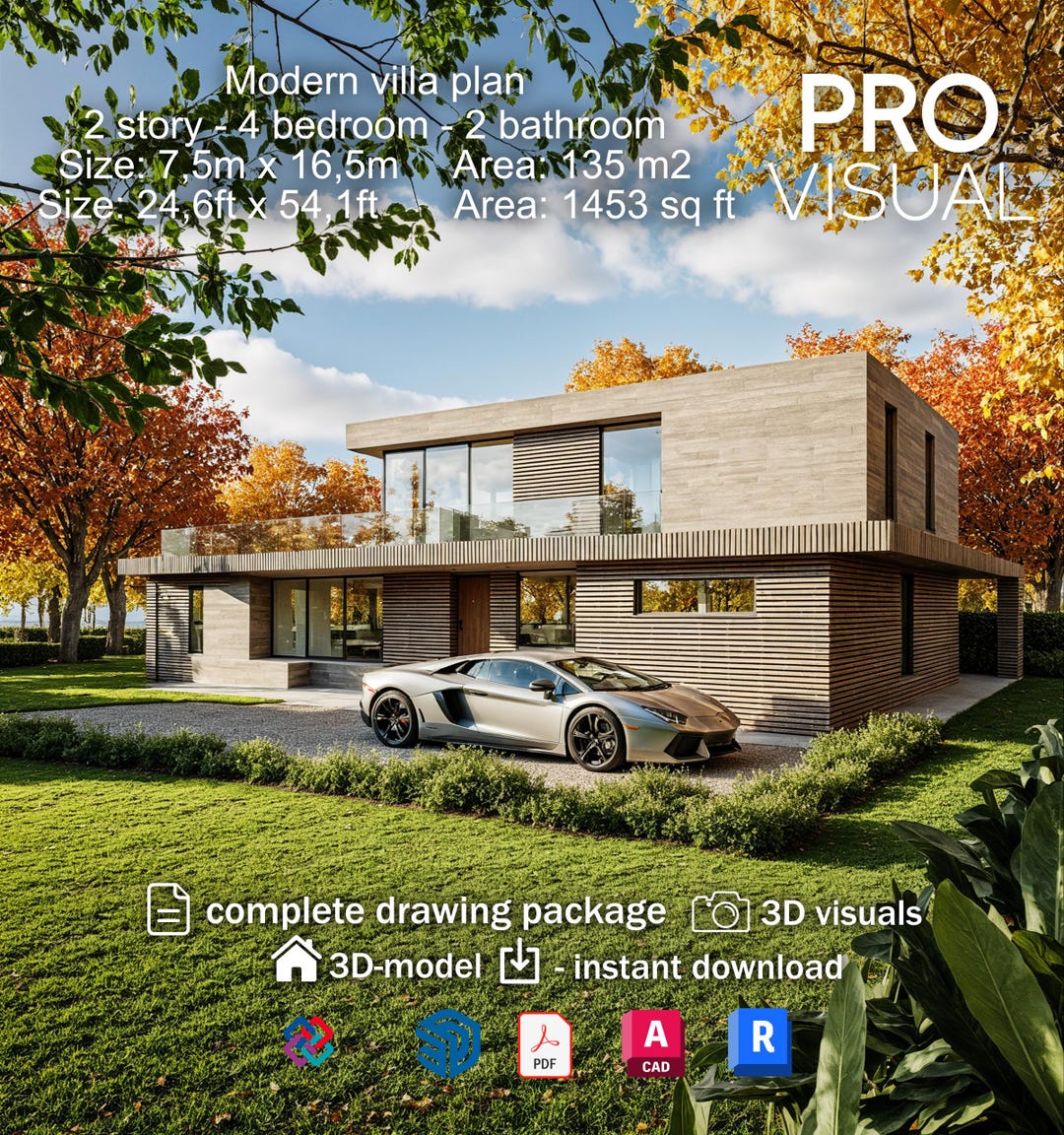Modern Home Design Package | Luxury 2 Story House Building Plan PDF ...