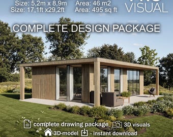 Modern Tiny House Floor Plan – Small Cottage Design, Minimalist Cabin Layout, DIY Home Blueprint, Sustainable Architecture PDF Download